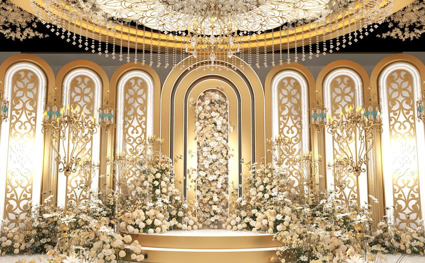 射洪香槟色调婚礼堂效果展示